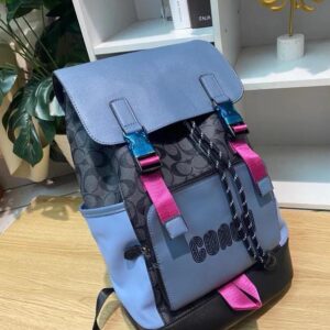 coachh rivington backpack colorblock black blue black signature canvas unisex backpack with dust cover 058 1 black blue black