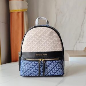 michaell kors 908 blue beige cb signature edition medium backpack with carry bag & dust cover beige blue