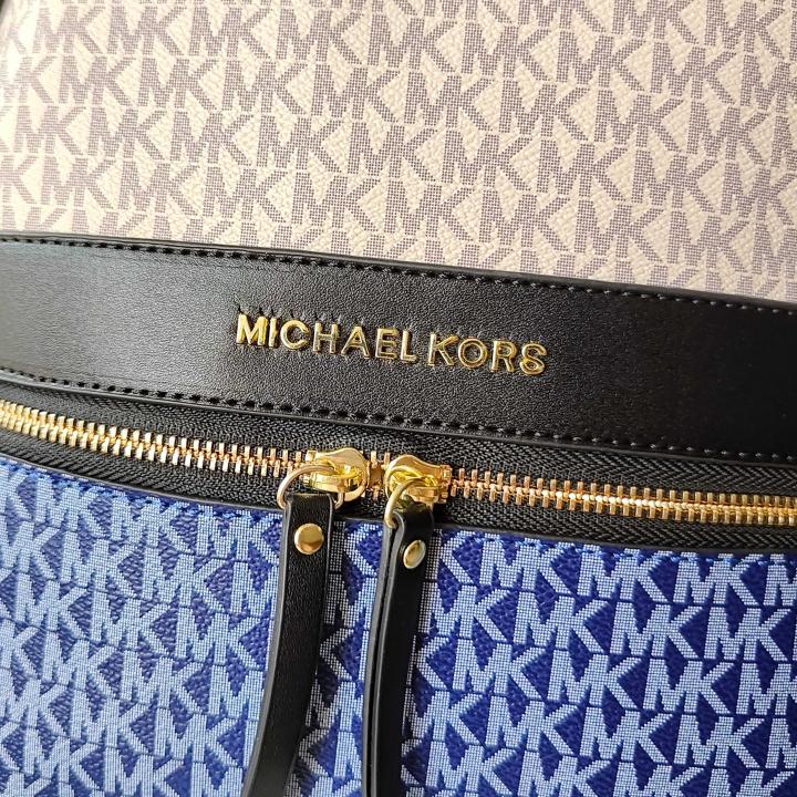 michaell kors 908 blue beige cb signature edition medium backpack with carry bag & dust cover beige blue michaell kors 908 blue beige cb signature edition medium backpack with carry bag & dust cover beige blue