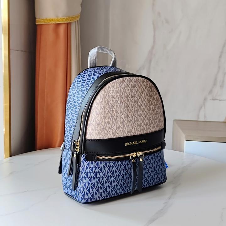 michaell kors 908 blue beige cb signature edition medium backpack with carry bag & dust cover beige blue michaell kors 908 blue beige cb signature edition medium backpack with carry bag & dust cover beige blue