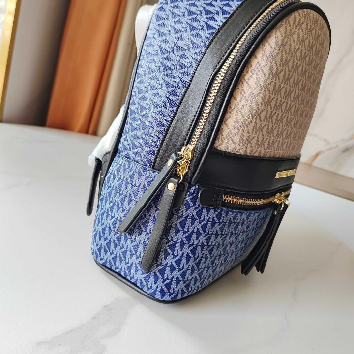 michaell kors 908 blue beige cb signature edition medium backpack with carry bag & dust cover beige blue michaell kors 908 blue beige cb signature edition medium backpack with carry bag & dust cover beige blue