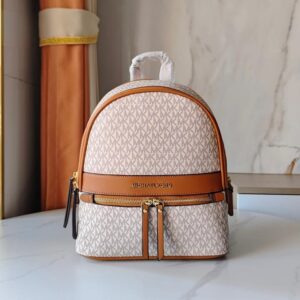 michaell kors 908 beige brown cb signature edition medium backpack with carry bag & dust cover beige brown