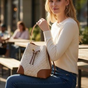 michaell kors cb bucket beige brown with dust cover carry bag 168 beige brown
