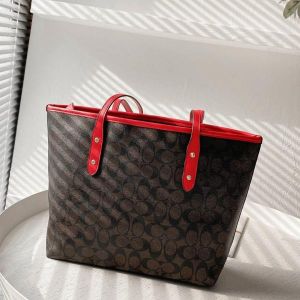 coac h signature city tote bag with og box & dust bag (dark brown red 6420) coac h signature city tote bag with og box & dust bag (dark brown red 6420)