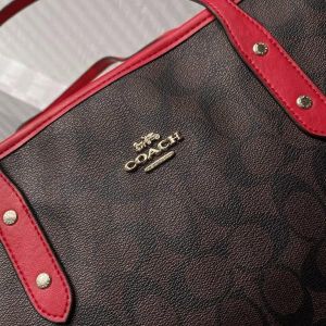 coac h signature city tote bag with og box & dust bag (dark brown red 6420) coac h signature city tote bag with og box & dust bag (dark brown red 6420)