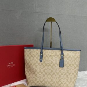 coachh signature city tote bag with og red box (55398 apricot blue)