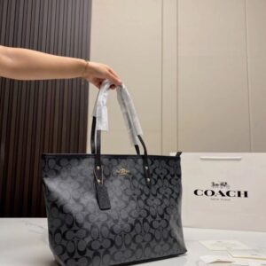 coachh signature city tote bag with og red box (55398 black)
