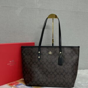 coachh signature city tote bag with og red box (55398 apricot brown)