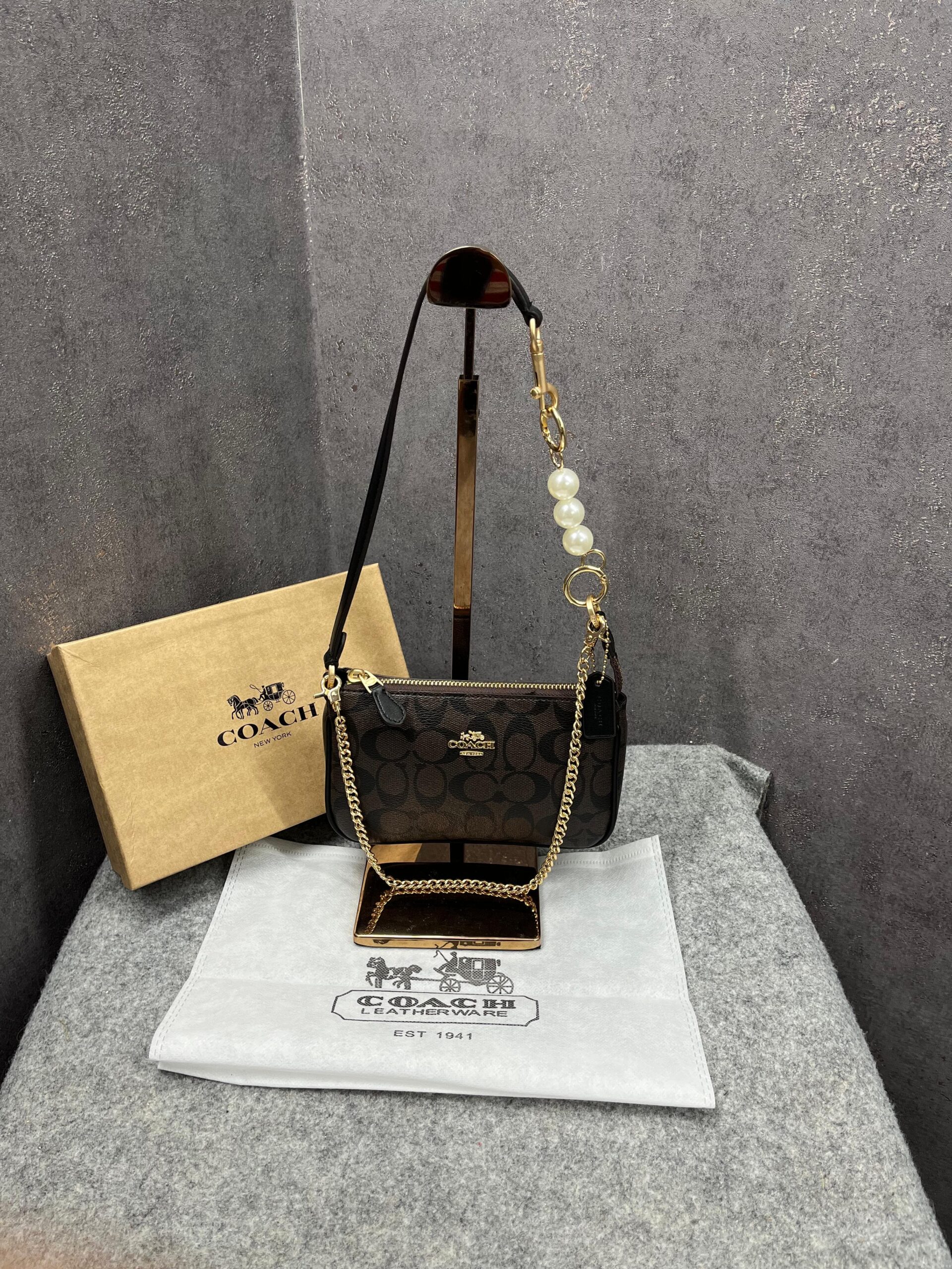 coachh nolita 19 coffee sling bag with box dust bag sling chain coachh nolita 19 coffee sling bag with box dust bag sling chain