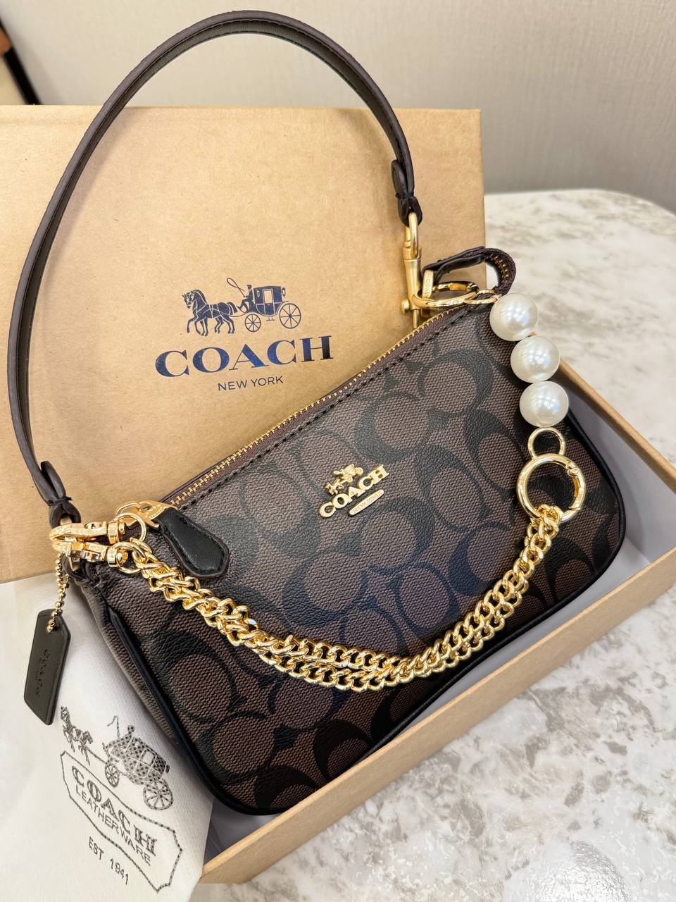 coachh nolita 19 coffee sling bag with box dust bag sling chain coachh nolita 19 coffee sling bag with box dust bag sling chain