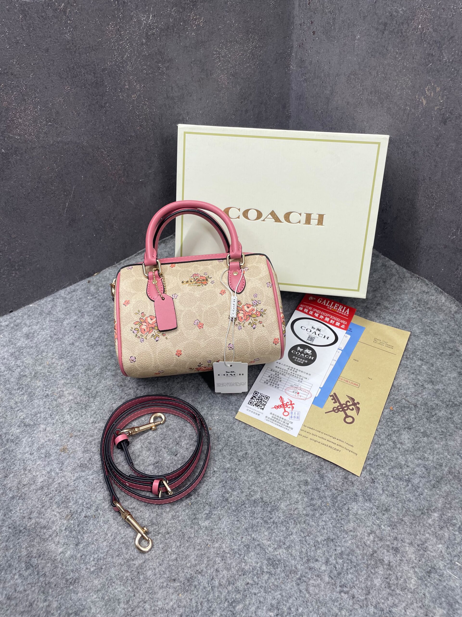 coachh rowan satchel signature coated canvas floral print in vibrant pink leather with og box & dust cover pink coachh rowan satchel signature coated canvas floral print in vibrant pink leather with og box & dust cover pink