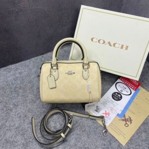 coachh rowan satchel signature coated canvas vibrant yellow leather with og box & dust cover yellow