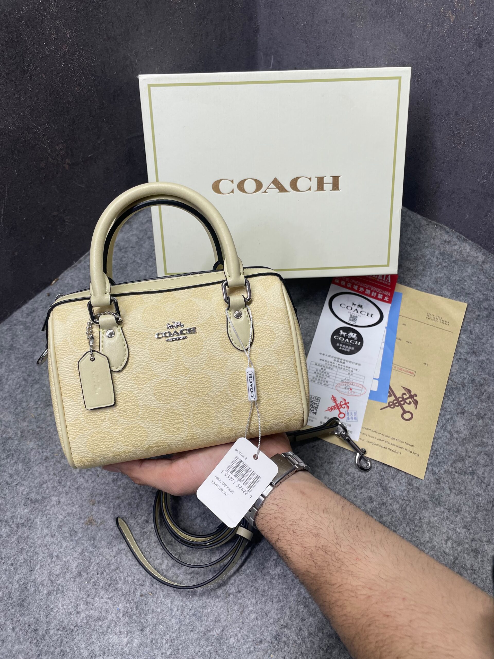 coachh rowan satchel signature coated canvas vibrant yellow leather with og box & dust cover yellow coachh rowan satchel signature coated canvas vibrant yellow leather with og box & dust cover yellow