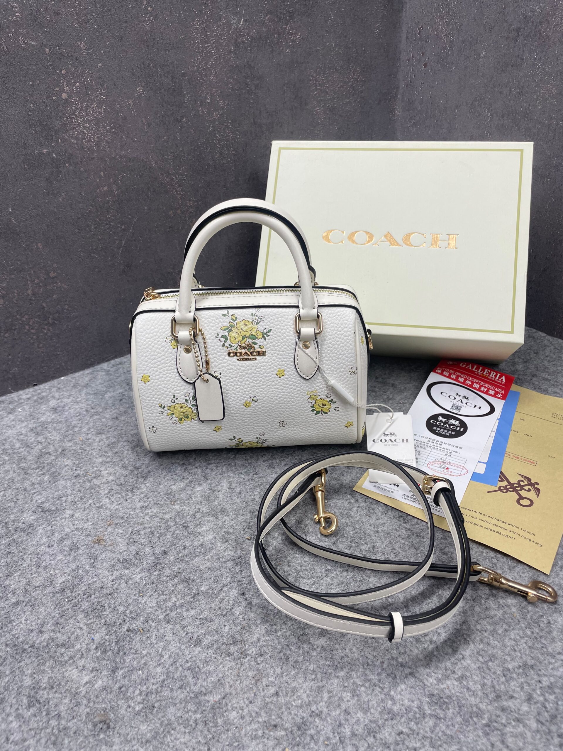 coachh rowan satchel signature coated canvas vibrant white floral dandelion print leather with og box & dust cover white coachh rowan satchel signature coated canvas vibrant white floral dandelion print leather with og box & dust cover white