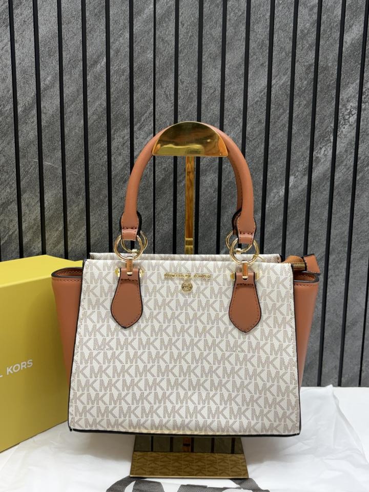 michaell kors 1687 beige marilyn small satchel with og box & dust cover beige brown michaell kors 1687 beige marilyn small satchel with og box & dust cover beige brown