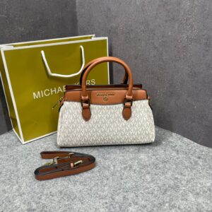 michaell kors arden satchel with og box & dust cover 2387 beige brown