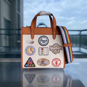 coachh field tote 22 colorful patches collections with og box & dust cover c06