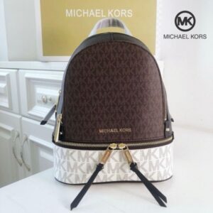 michaell kors rhea medium color block brown logo backpack brown 0089 1 coffee with dust bag