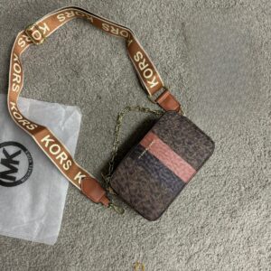 michaell kors jet set signature logo striped small mera crossbody bag coffee with og box dust cover & rry bag 248 coffee