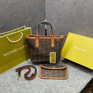 michaell kors xs 1719 eliza logo tote bag with pouch og box & dust cover 1719 coffee