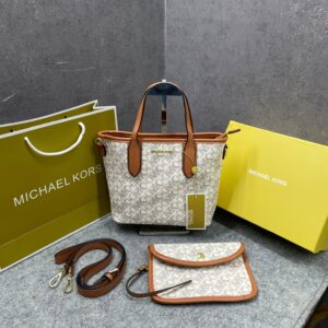 michaell kors xs 1719 eliza logo tote bag with pouch og box & dust cover 1719 beige