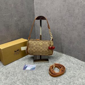 coacch nolita 19 brown with cherry charm in signature canvas brown with og box & dust cover brown 9923