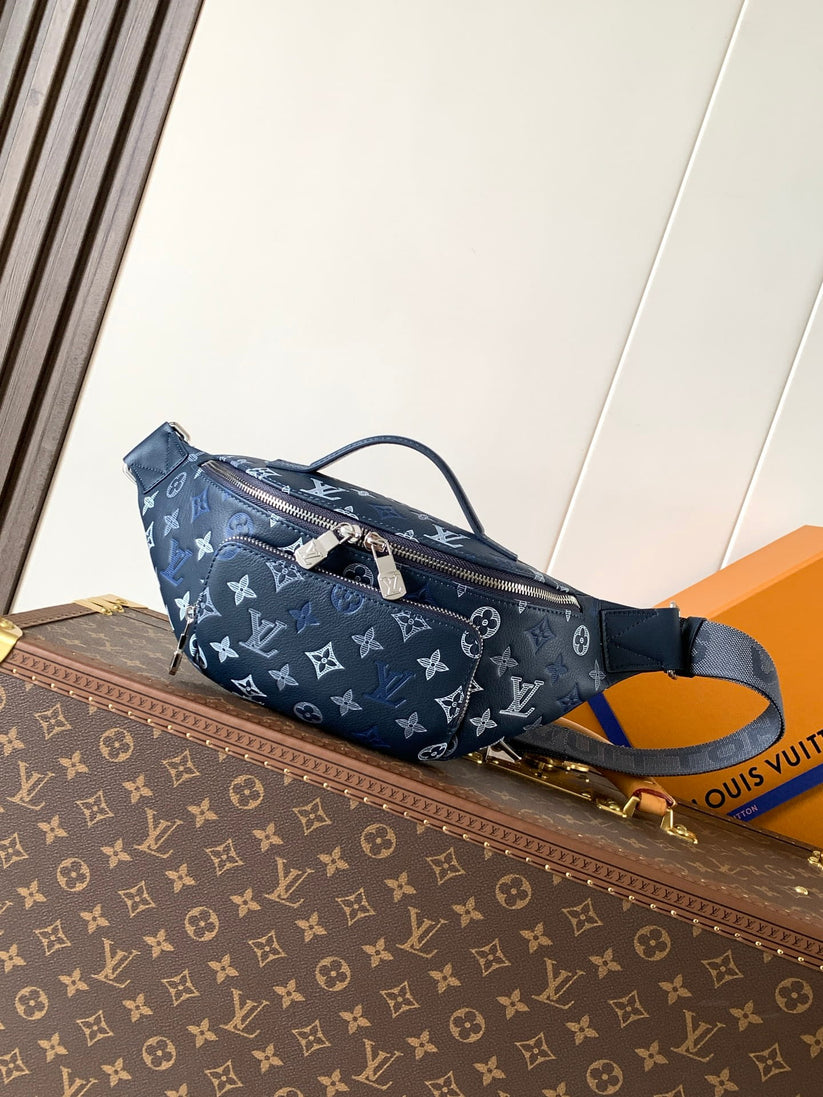 louuis vuitton rush navy blue bumbag monogram heritage with og box & dust cover 47058 blue louuis vuitton rush navy blue bumbag monogram heritage with og box & dust cover 47058 blue