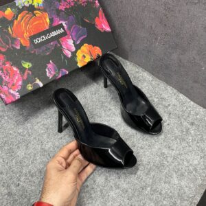 dolcce & gabbanna keira mules glossy patent leather d&g distinct stiletto heel with og box