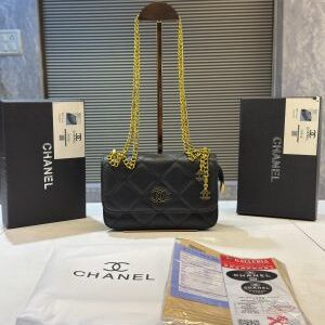 chane woven metal lambskin quilted small flap black gold with box5523