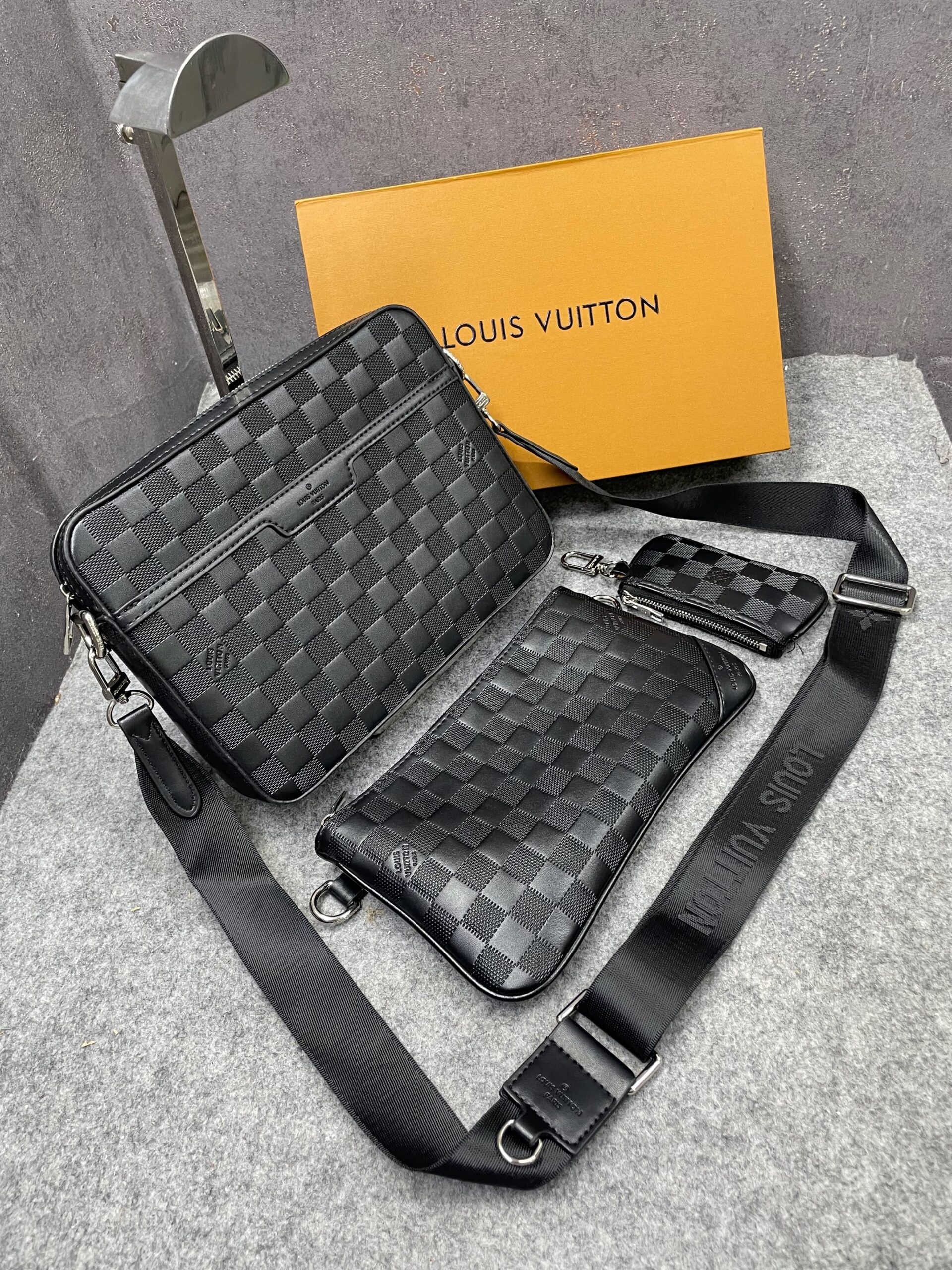 louuis vuitton lv m45320 virgil abloh trio messenger multi crossbody bag with og box & dust bag grid grey hague louuis vuitton lv m45320 virgil abloh trio messenger multi crossbody bag with og box & dust bag grid grey hague