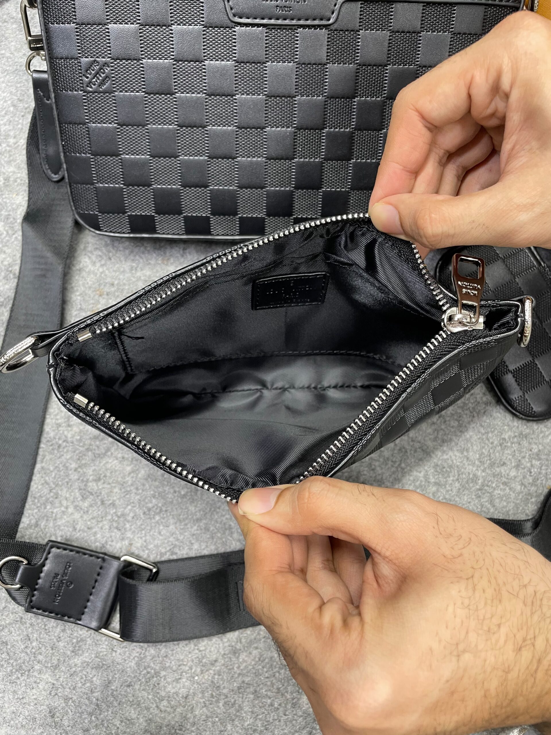 louuis vuitton lv m45320 virgil abloh trio messenger multi crossbody bag with og box & dust bag grid grey hague louuis vuitton lv m45320 virgil abloh trio messenger multi crossbody bag with og box & dust bag grid grey hague