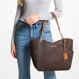 michael kor brown jet set large tote with dust cover 5584