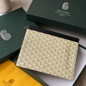 goyarrd senat clutch whiteivory pouch signature chevron with og box & dust cover 61692 whiteivory