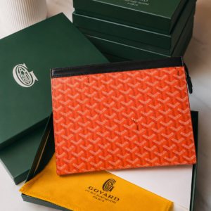 goyarrd senat clutch orange pouch signature chevron with og box & dust cover 61692 orange