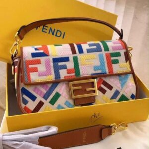 fend baguette jacquard ff fabric bag brown with box 6526