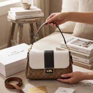 coac grace tripple partition with double shoulder strap inside swede lining with box 6530