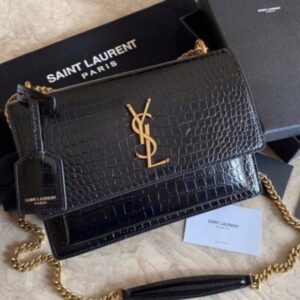 ysl saint laurent sunset bag black croc embossed leather with og box dust cover 2504 1 black