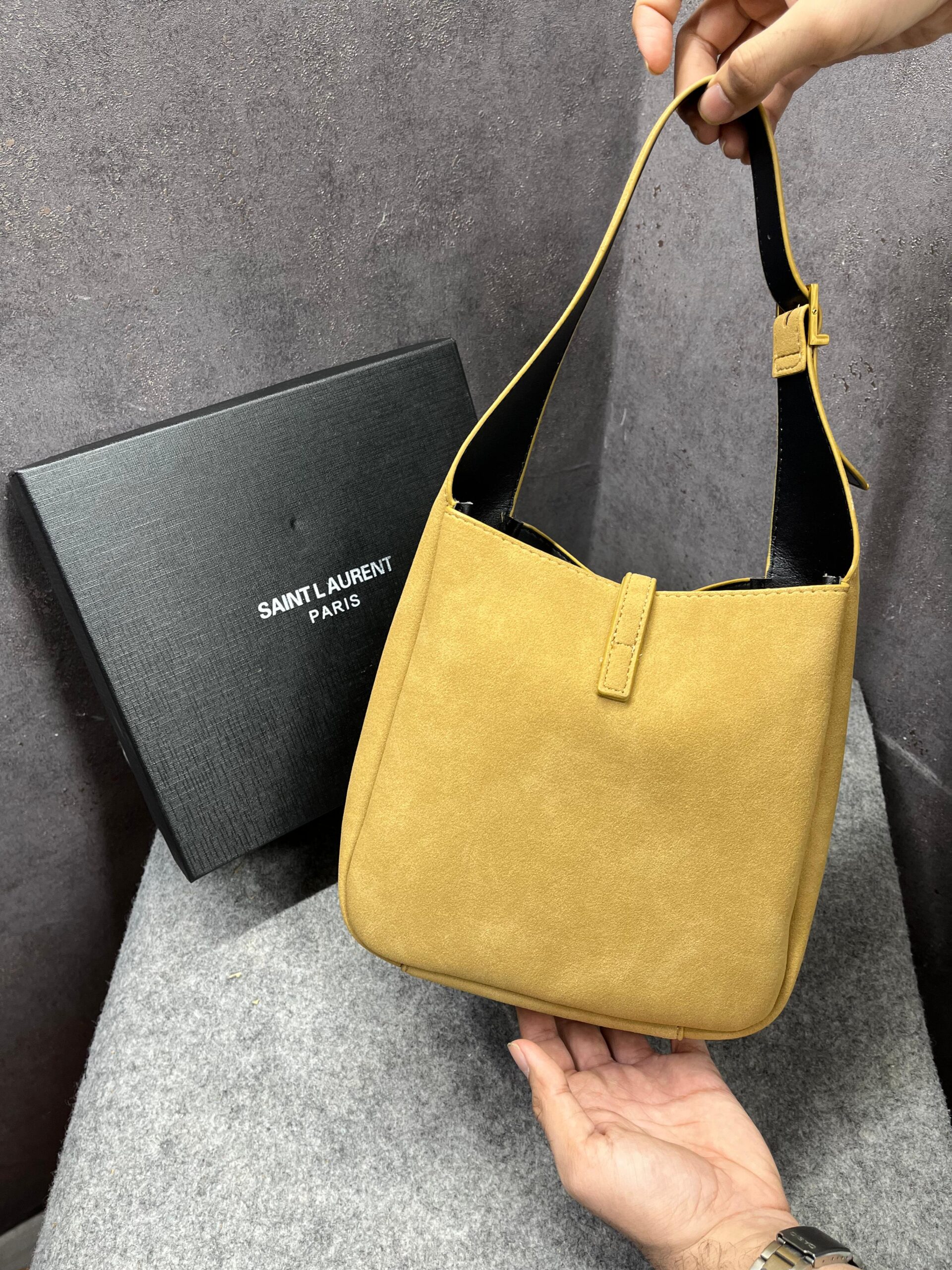 ysl saint laurent le 5 7 mini hobo textured leather apricot khakhi shoulder bag with og box dust cover & carry bag apricot khakhi 6090 ysl saint laurent le 5 7 mini hobo textured leather apricot khakhi shoulder bag with og box dust cover & carry bag apricot khakhi 6090