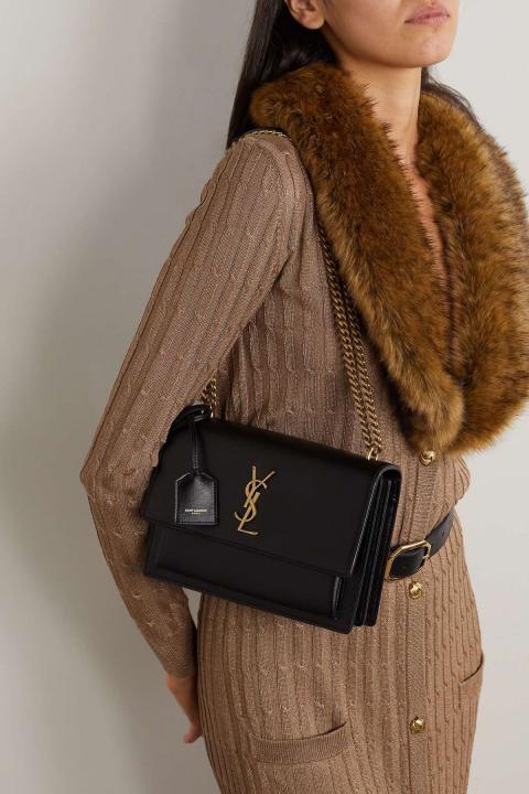 ysl saint laurent sunset medium leather shoulder bag gold black with og box & carry bag gold black y2503 ysl saint laurent sunset medium leather shoulder bag gold black with og box & carry bag gold black y2503