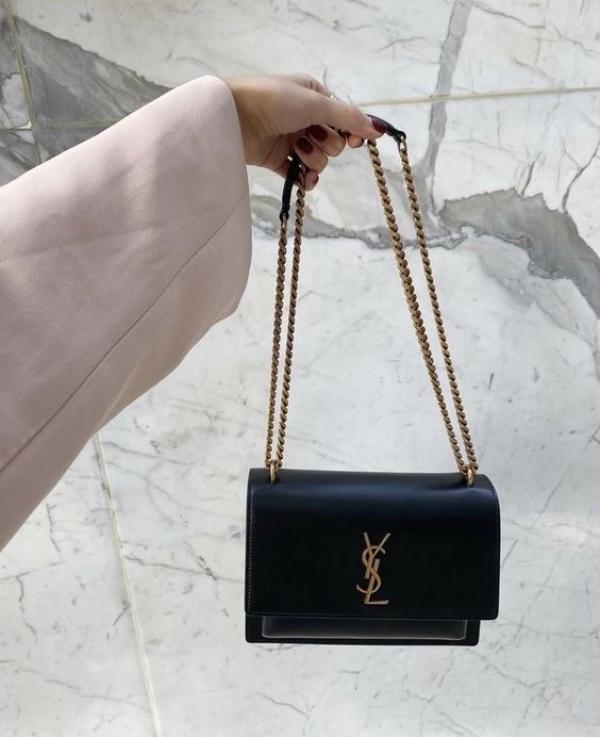 ysl saint laurent sunset medium leather shoulder bag gold black with og box & carry bag gold black y2503 ysl saint laurent sunset medium leather shoulder bag gold black with og box & carry bag gold black y2503
