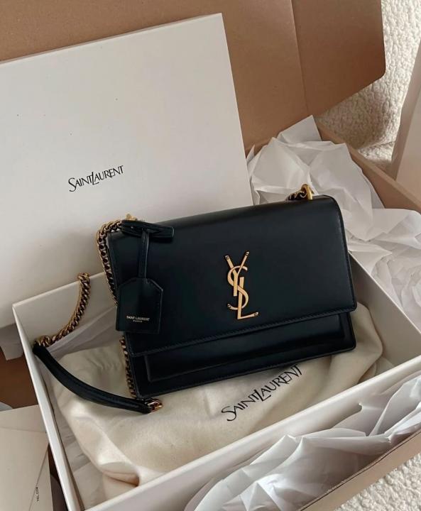 ysl saint laurent sunset medium leather shoulder bag gold black with og box & carry bag gold black y2503 ysl saint laurent sunset medium leather shoulder bag gold black with og box & carry bag gold black y2503