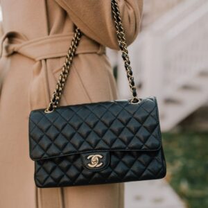 channe l classic flap black medium lambskin with og box & dust bag 0099 black gold