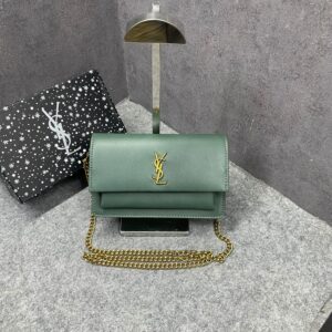 ysl sunset green small shoulder bag with og box & dust cover 8878 green