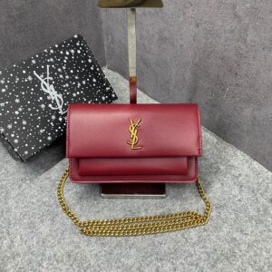 ysl sunset wine small shoulder bag with og box & dust cover 8878 wine