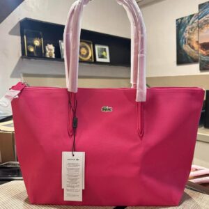 lacostte leather tote hot pink premium with og packing