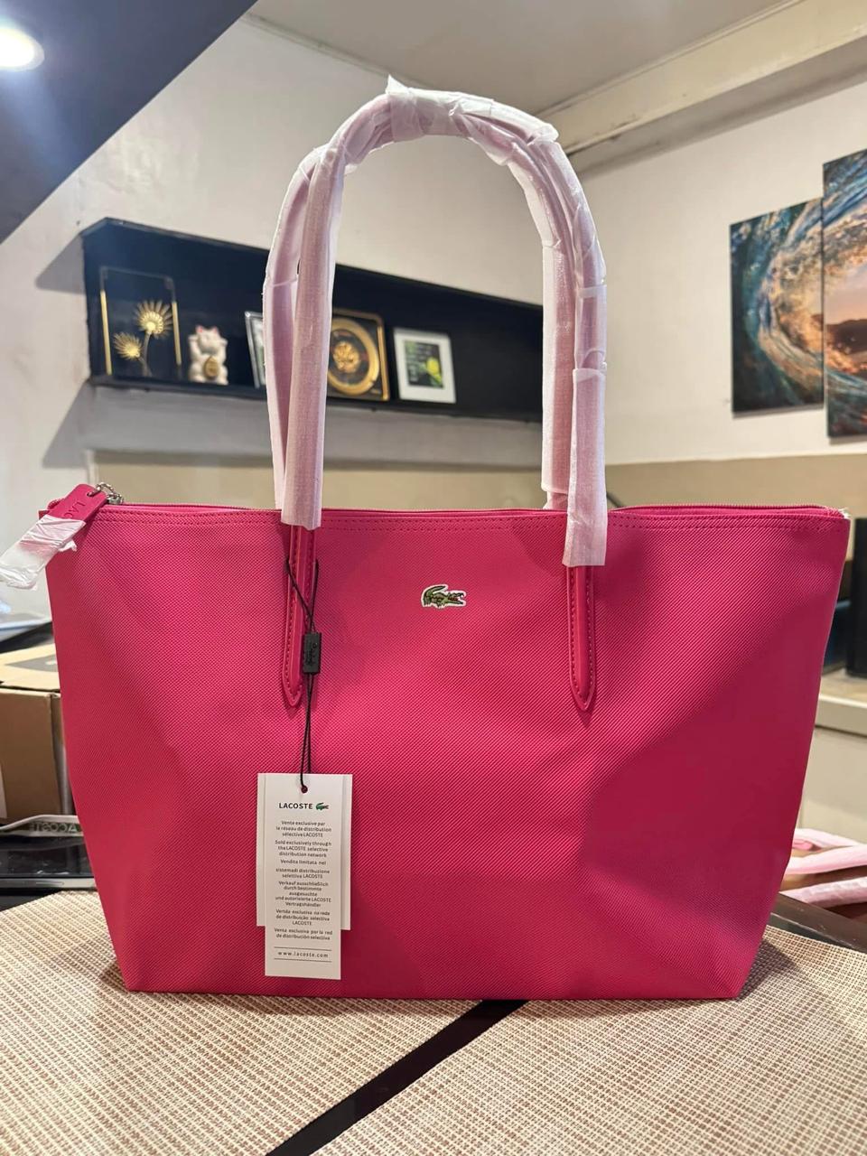 lacostte leather tote hot pink premium with og packing lacostte leather tote hot pink premium with og packing