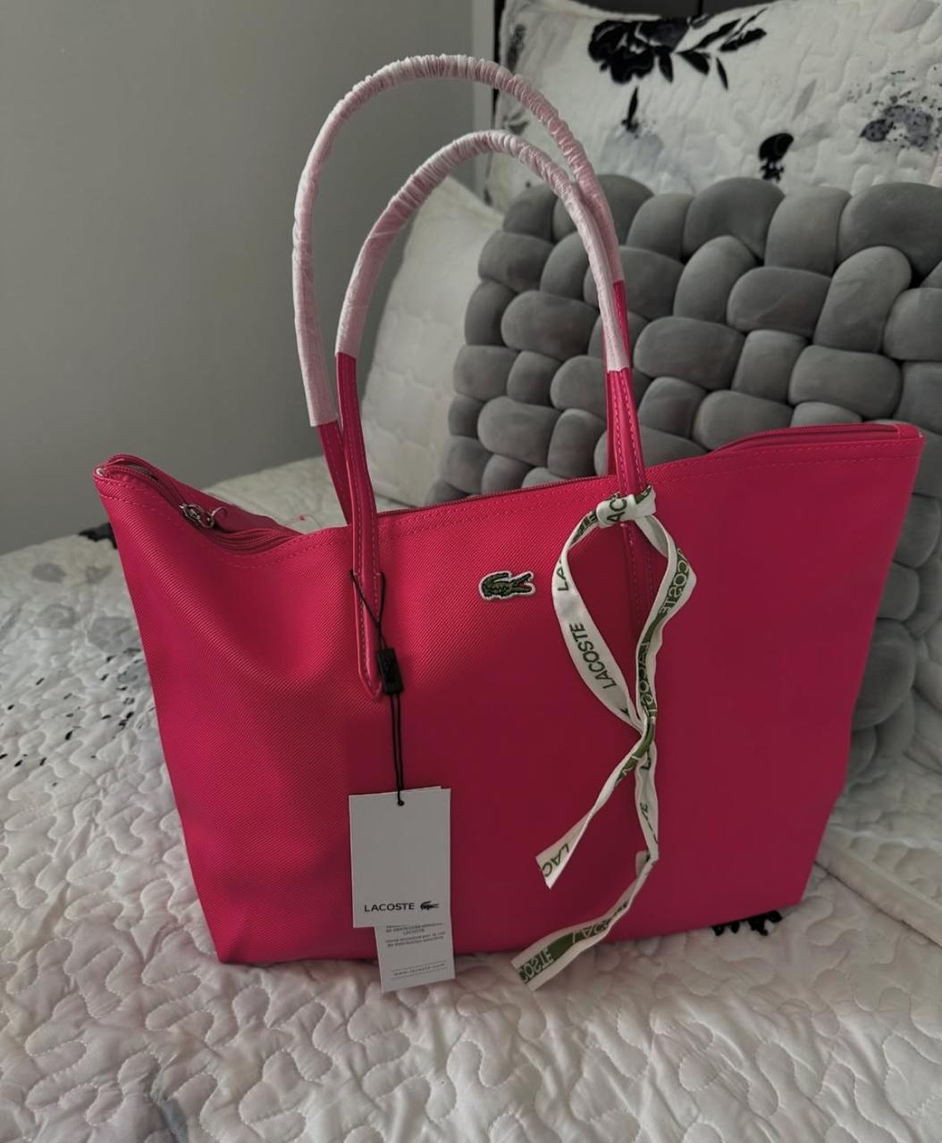 lacostte leather tote hot pink premium with og packing lacostte leather tote hot pink premium with og packing