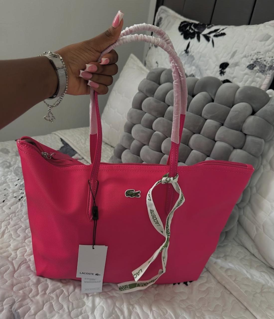 lacostte leather tote hot pink premium with og packing lacostte leather tote hot pink premium with og packing