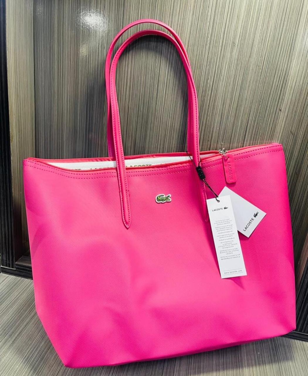 lacostte leather tote hot pink premium with og packing lacostte leather tote hot pink premium with og packing