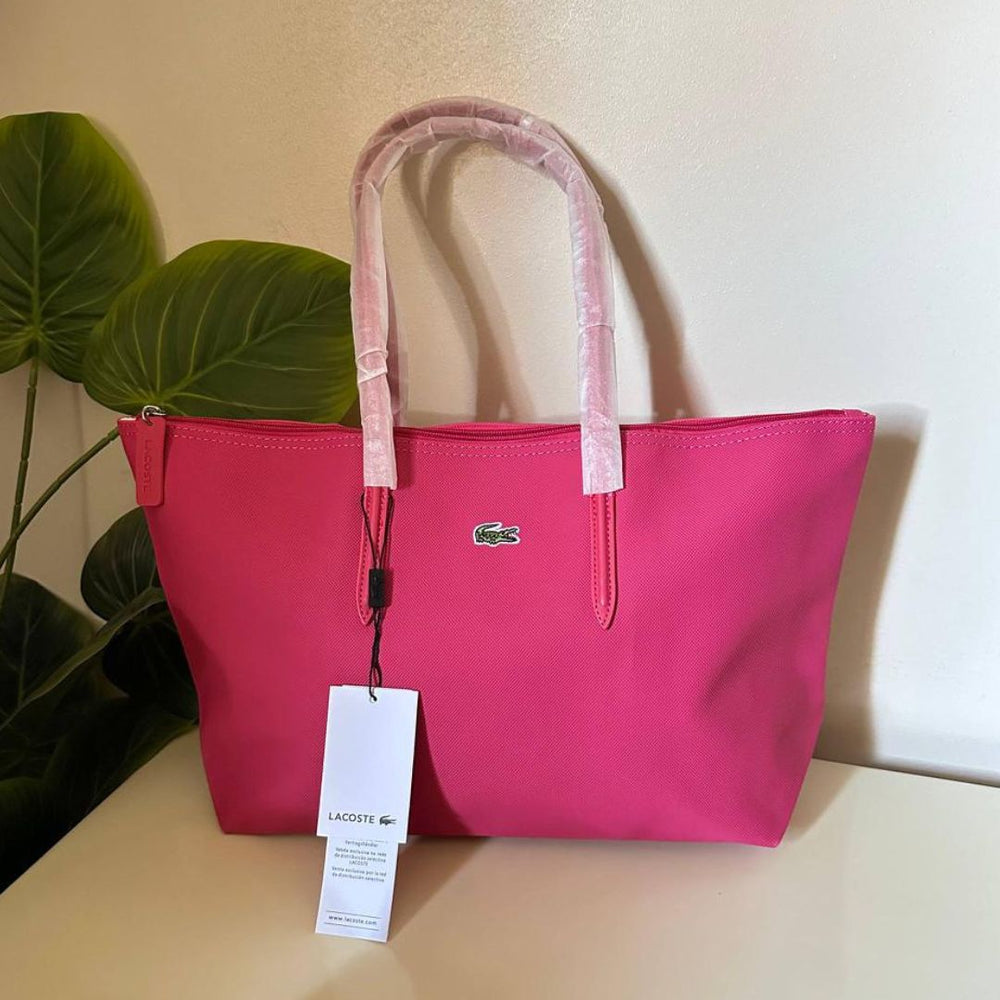 lacostte leather tote hot pink premium with og packing lacostte leather tote hot pink premium with og packing